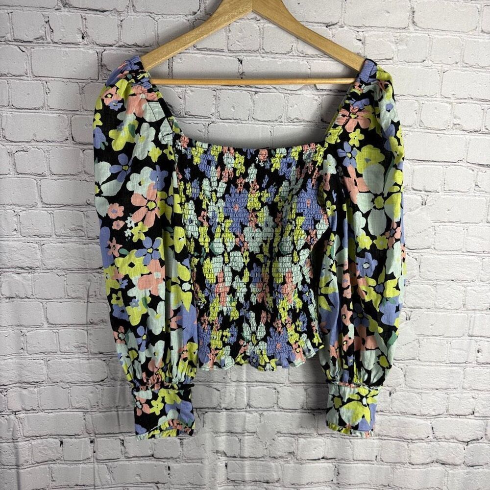 Free People Ariana Floral Puff Sleeve Top Size Large  K